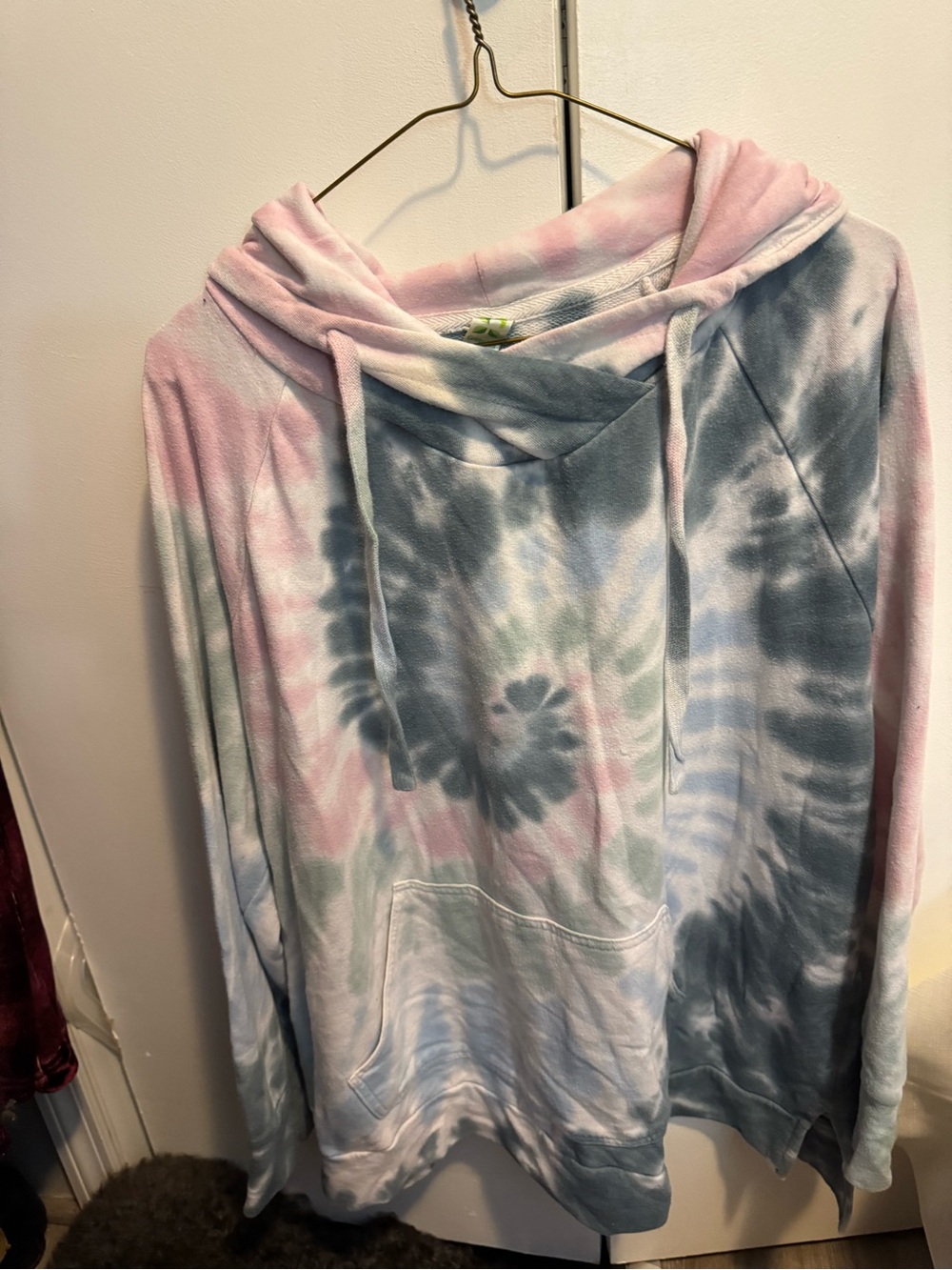 GreenTea Tie-Dye Cowl Hoodie Sweater - Pink, Blue, Gray